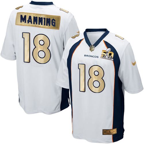 Nike Broncos #18 Peyton Manning White Men's Stitched NFL Game Super Bowl 50 Collection Jersey - Click Image to Close
